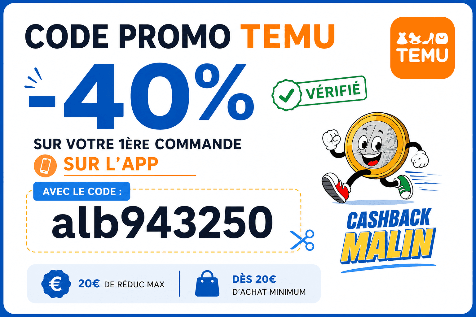 Code promo Temu alb943250 — 40% sur la première commande via l'application