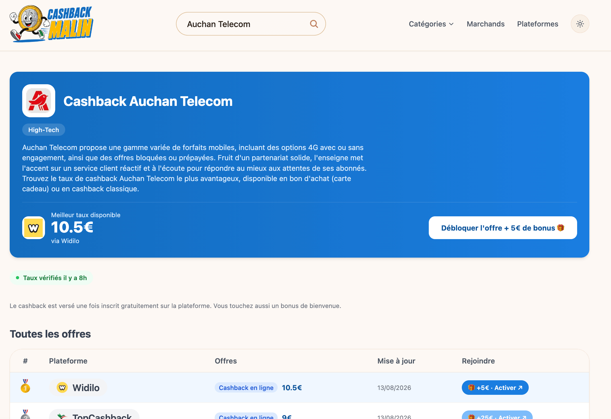 meilleur cashback auchan télécom comparateur cashbackmalin